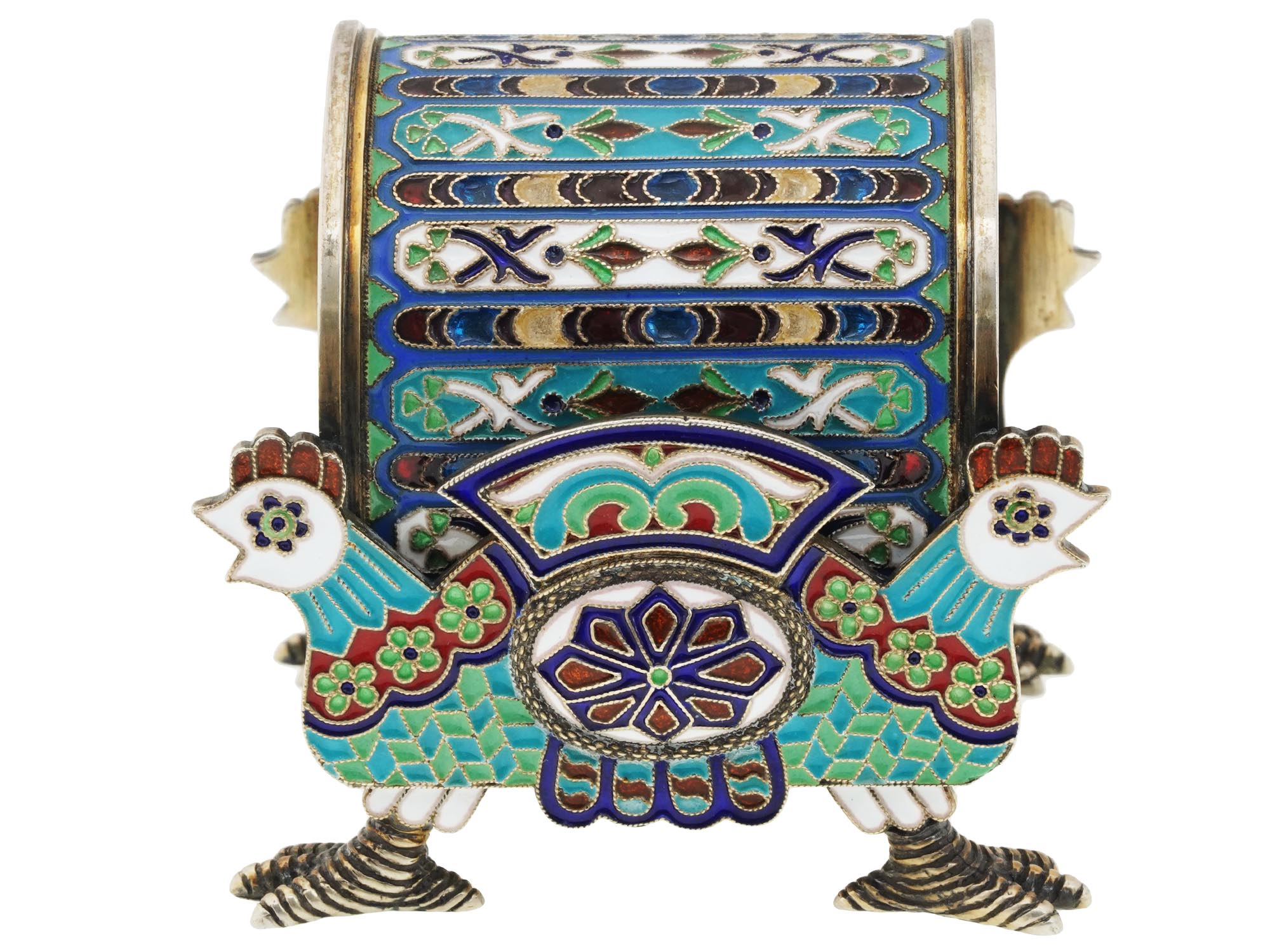 RUSSIAN GILT SILVER ENAMEL NAPKIN RING STAND PIC-1